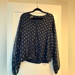 Haver & Blair Navy Blue Blouse with Gold Accents